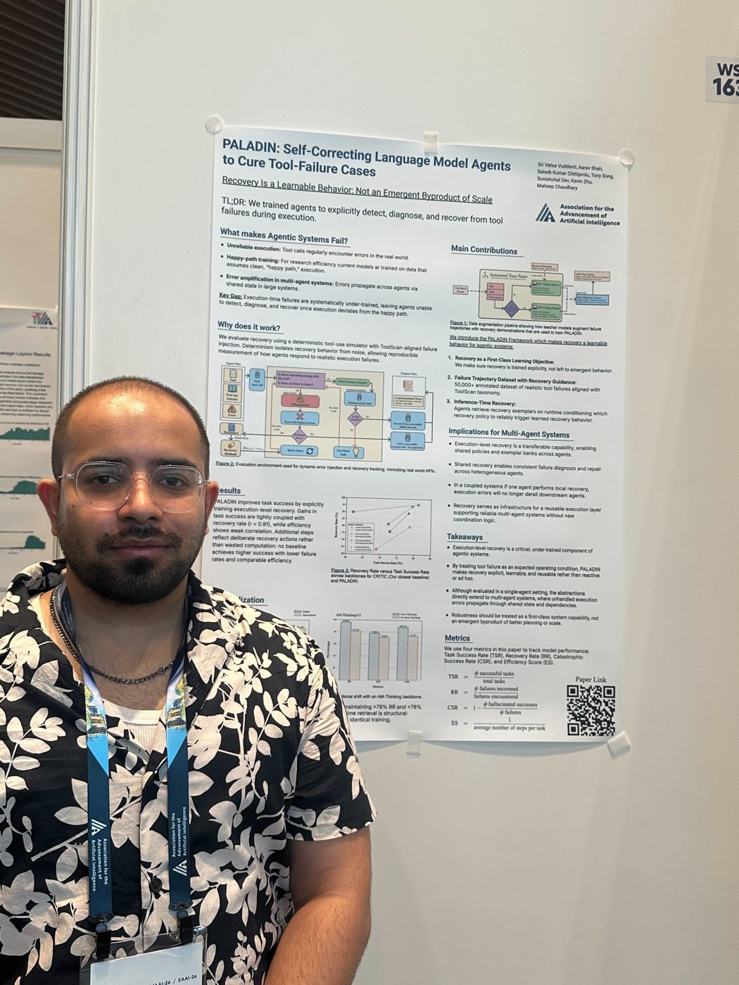 Algoverse student presenting PALADIN self-correcting language model agents poster at AAAI 2026