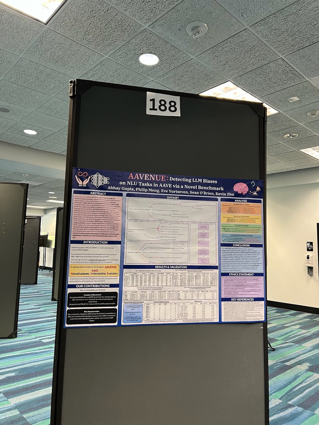 Algoverse AAVENUE benchmark research poster on display at EMNLP 2024
