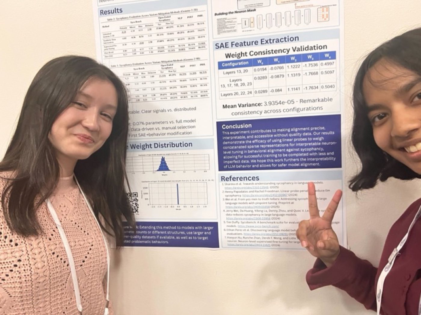 Algoverse students presenting SAE feature extraction poster