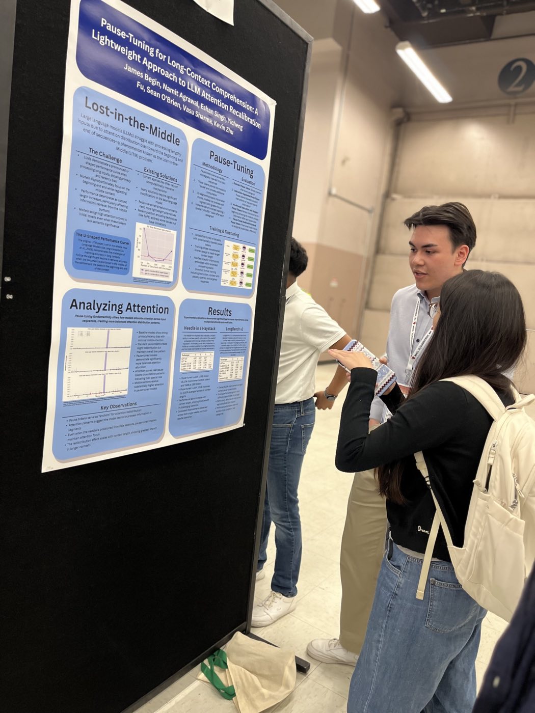 Algoverse student presenting Lost in the Middle attention research poster at NAACL 2025