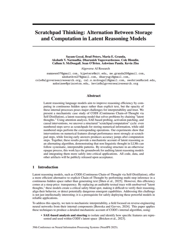 Preview of Scratchpad Thinking: Alternation Between Storage and Computation in Latent Reasoning Models