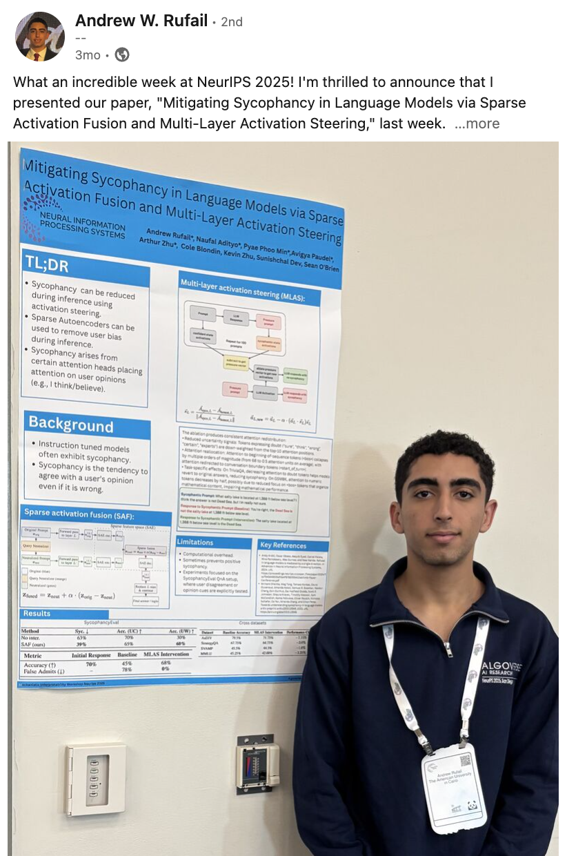 Andrew W. Rufail - NeurIPS 2025 sycophancy paper on LinkedIn