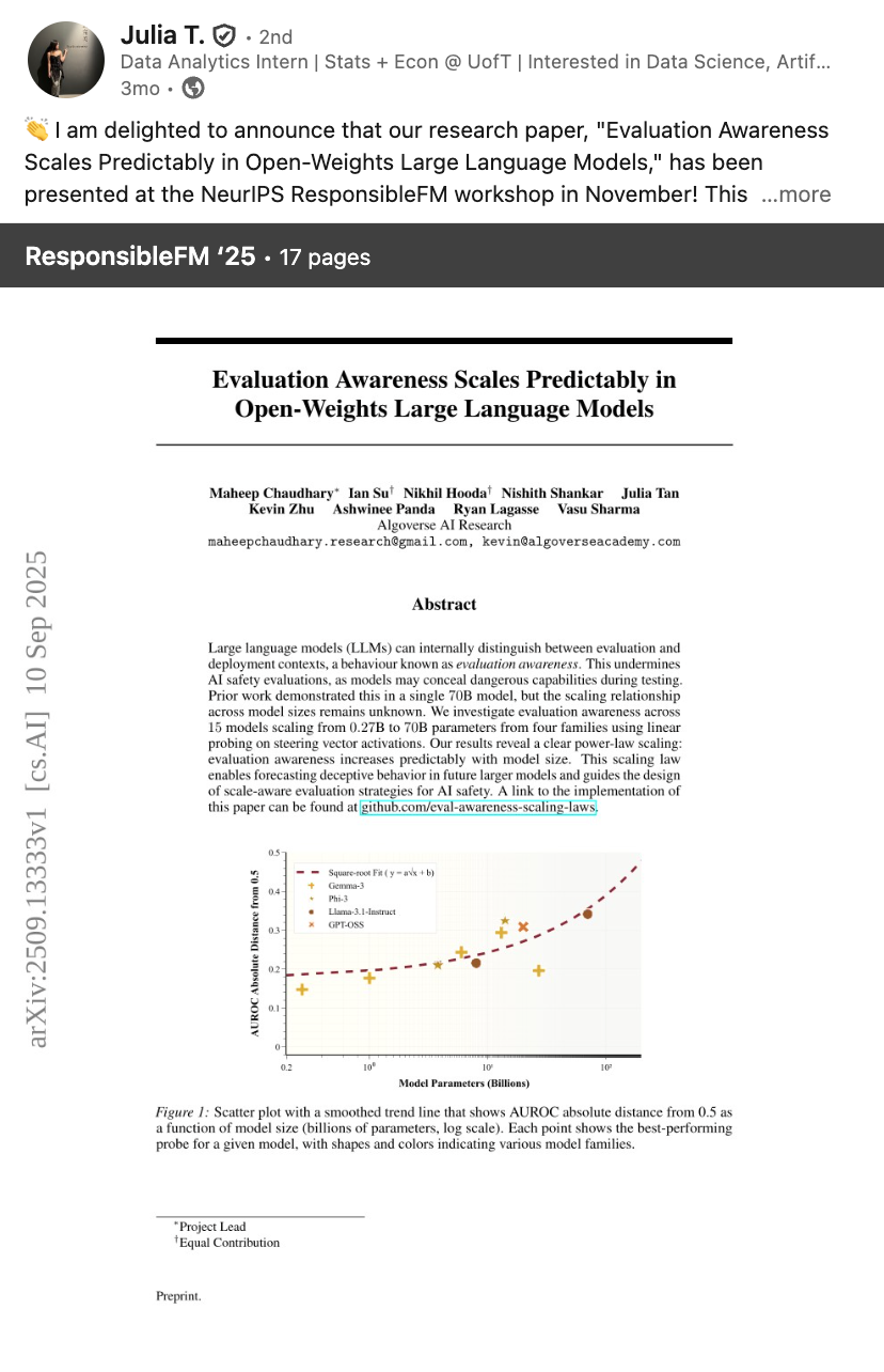 Julia T. - NeurIPS 2025 ResponsibleFM Workshop paper on LinkedIn