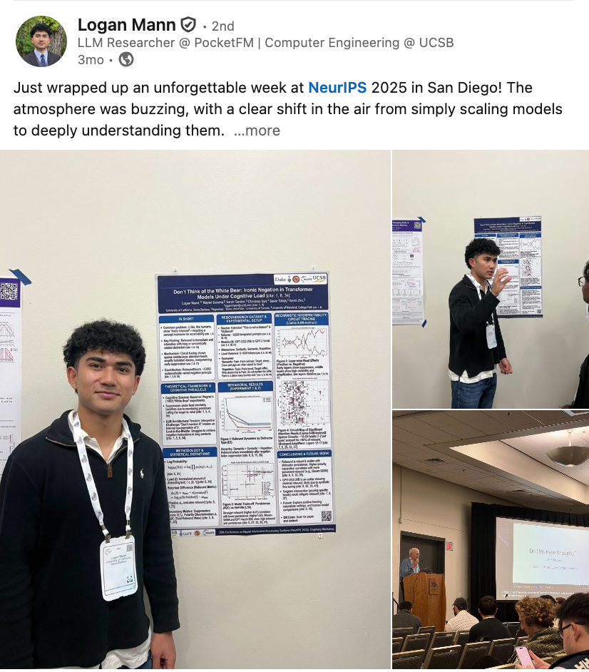 Logan Mann - NeurIPS 2025 presentation on LinkedIn