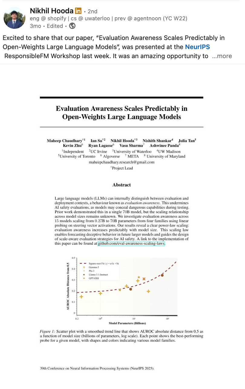 Nikhil Hooda - NeurIPS 2025 ResponsibleFM Workshop on LinkedIn