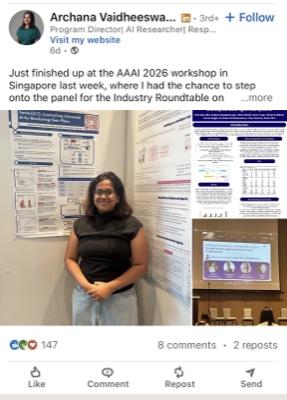 Archana Vaidheeswaran - AAAI 2026 workshop panel in Singapore on LinkedIn