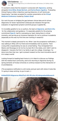 Erik Gutierrez - Virtual Medicine Conference poster acceptance on LinkedIn