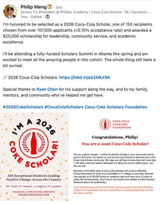 Philip Meng - 2026 Coca-Cola Scholar on LinkedIn