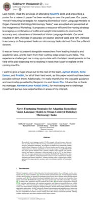 Siddharth Venkatesh - NeurIPS 2025 Imageomics Workshop on LinkedIn